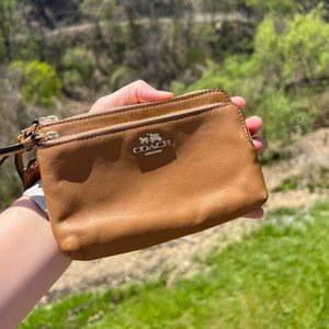 Coach Double-Zippered Leather Wristlet